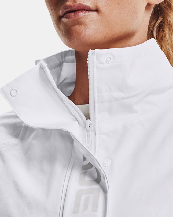 Damen UA RUSH™ Oberteil aus Webstoff mit durchgehendem Zip und Aufdruck, White, pdpMainDesktop image number 4